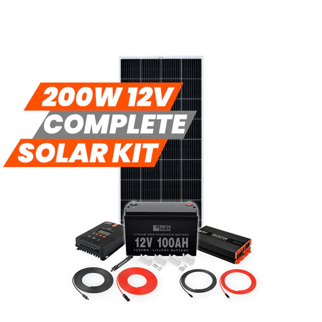 RICH SOLAR 12V 200W Solar Kit with Voltage and Wattage Labels