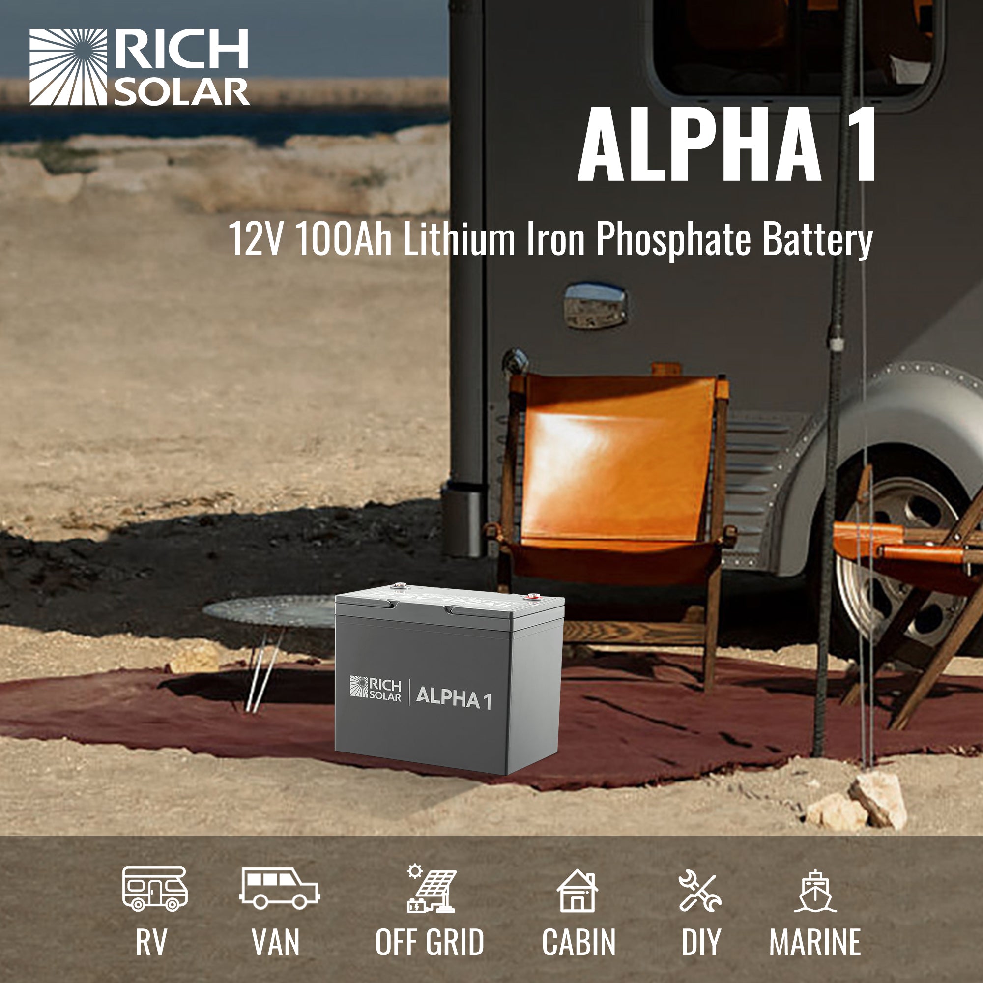 ALPHA 1 | 12V 100Ah LiFePO4 Battery | Powerful 12V Lithium Battery for RVs, Trailers, Vans, Boats, Off-Grid | 5,000 Lifetime Cycles | Bluetooth and Internal Heat Technology