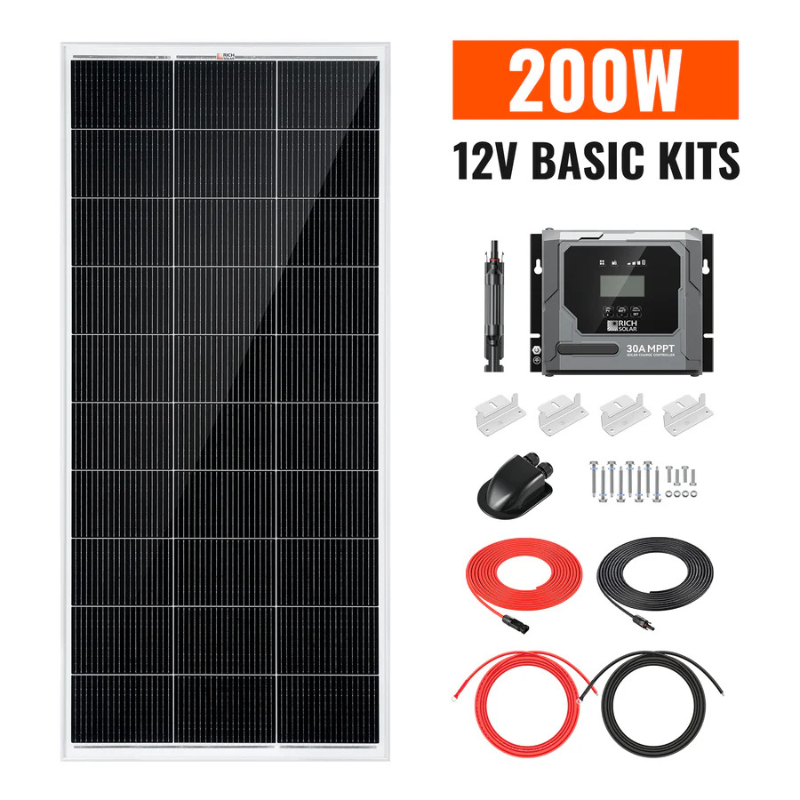RICH SOLAR Basic 200 Watt Solar Kit | Solar Panel & Charge Controller Kit for RVs, Vans & Off-Grid Applications | Expandable Solar Charging