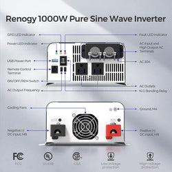 Renogy 1000W 12V Pure Sine Wave Inverter with UPS Transfer Switch and Built-in Bluetooth Inverters Renogy
