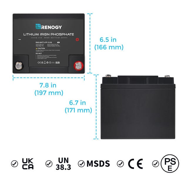 Renogy 12 Volt 50 Ah Lithium Iron Phosphate Battery Batteries Renogy