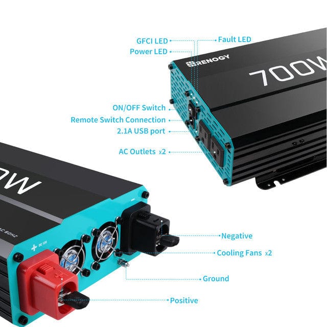Renogy 700W 12V Pure Sine Wave Inverter Inverters Renogy