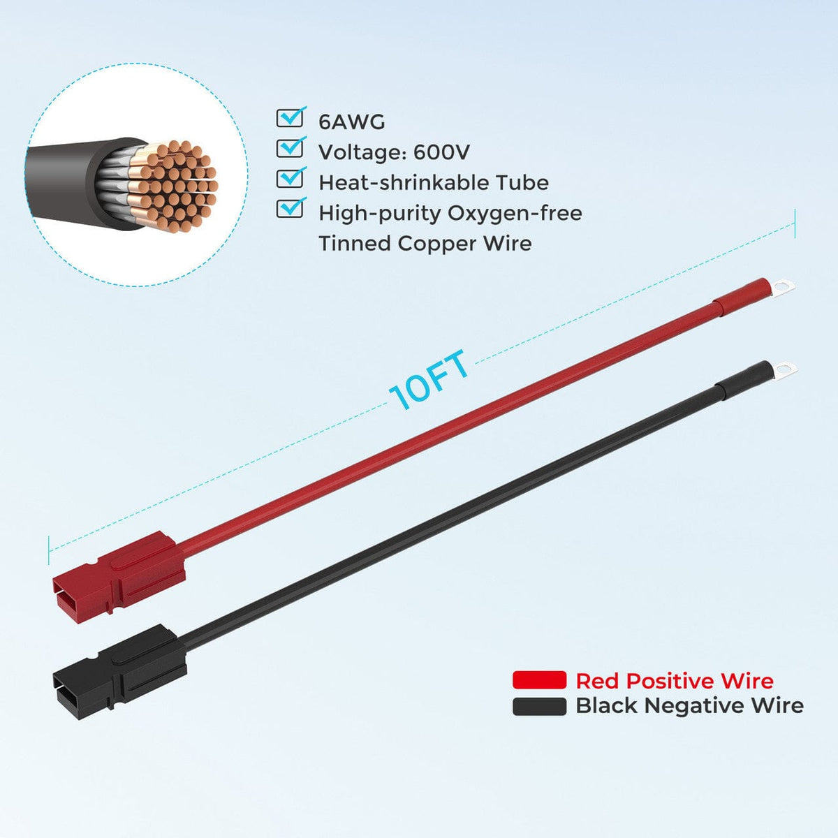 Renogy 10FT 6AWG Anderson Adapter Cable (Anderson PP75 - 3/8 in Lugs） Battery & Inverter Cables Renogy