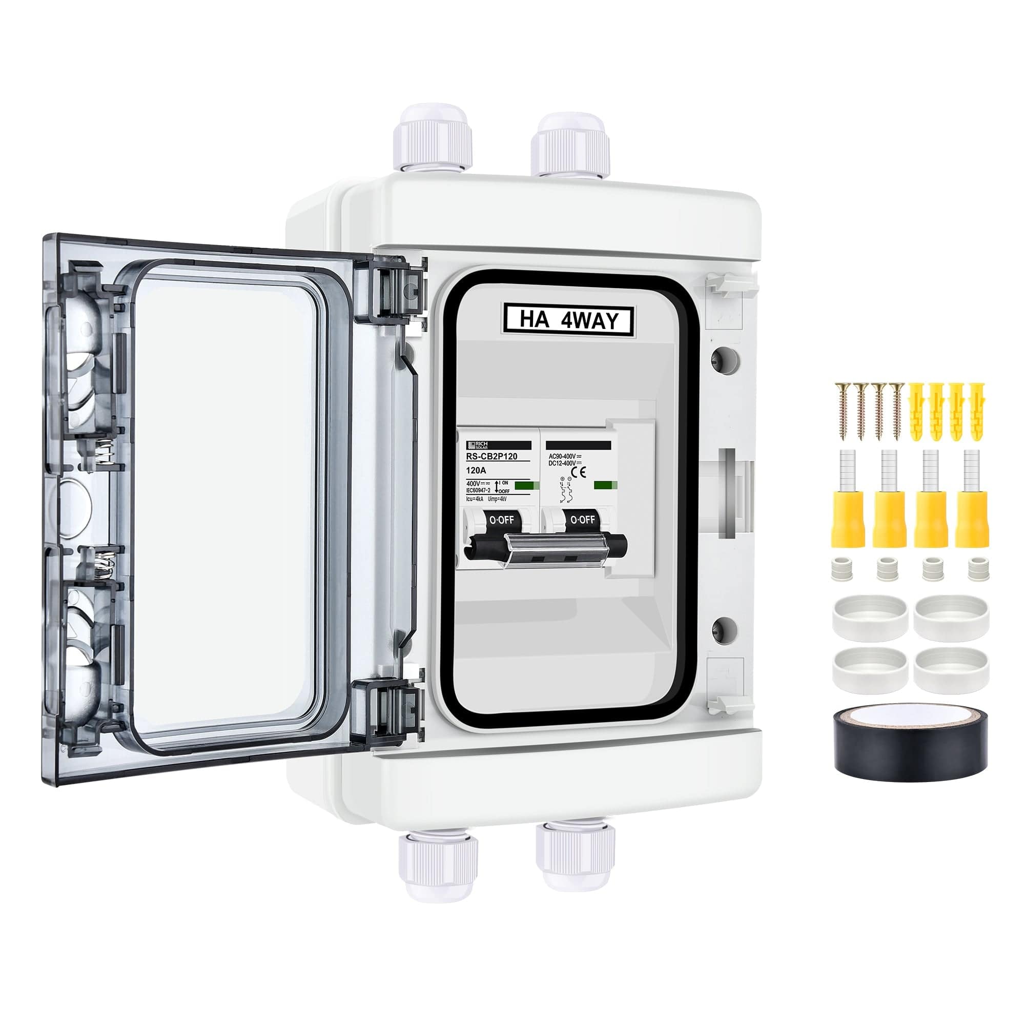 RICH SOLAR 2 Pole Outdoor Circuit Breaker Box | Outdoor Circuit Breaker Box with 2 Poles and Solar Isolator Disconnect Switch | Choose Amp: 30A, 40A, 60A, 80A, 120A Circuit Breakers RICH SOLAR 120A