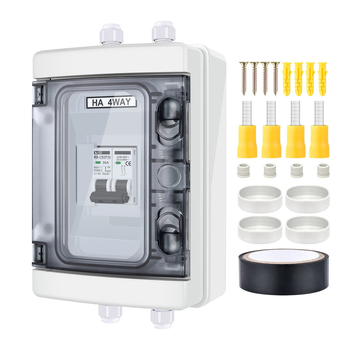 RICH SOLAR 2 Pole Outdoor Circuit Breaker Box | Outdoor Circuit Breaker Box with 2 Poles and Solar Isolator Disconnect Switch | Choose Amp: 30A, 40A, 60A, 80A, 120A Circuit Breakers RICH SOLAR 30A