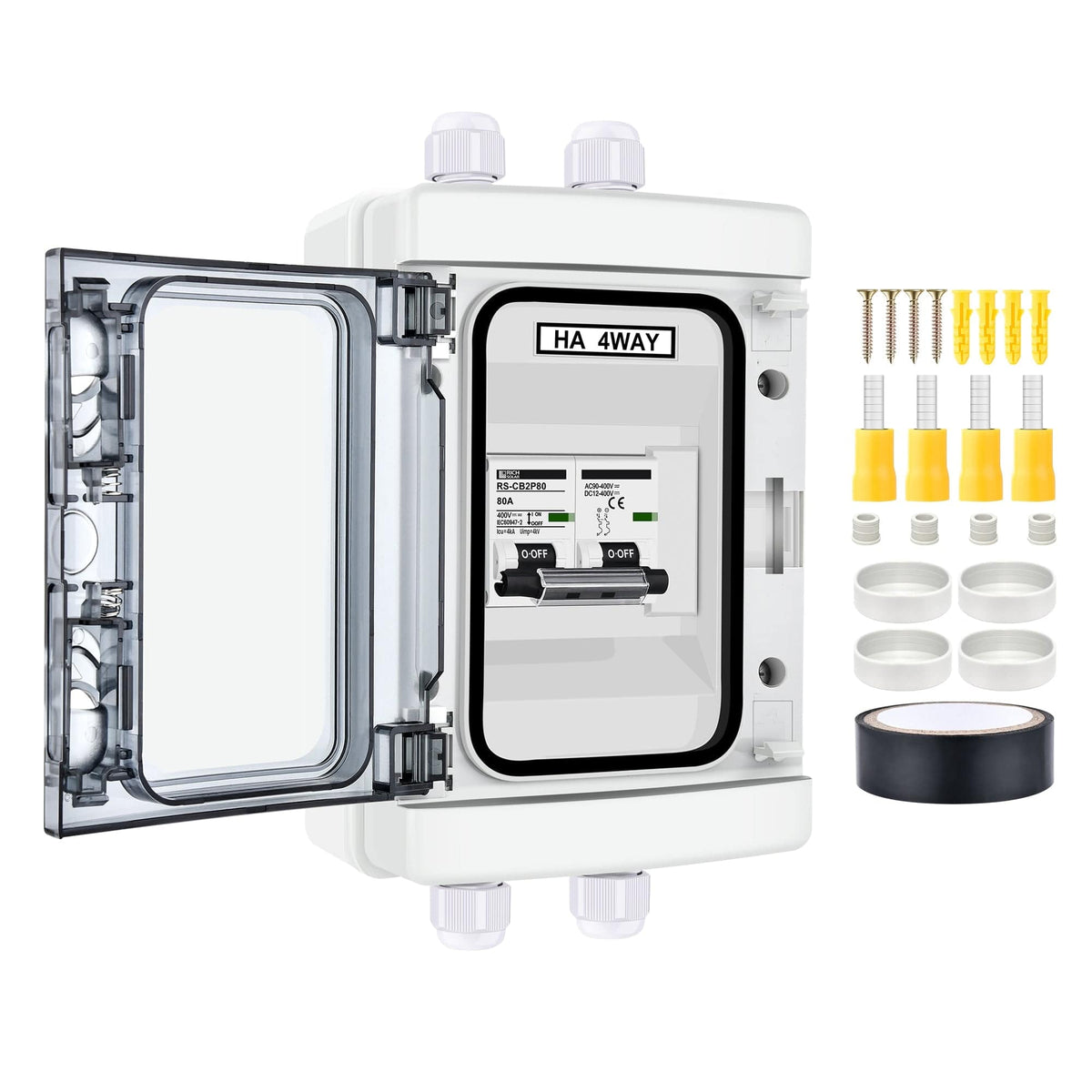 RICH SOLAR 2 Pole Outdoor Circuit Breaker Box | Outdoor Circuit Breaker Box with 2 Poles and Solar Isolator Disconnect Switch | Choose Amp: 30A, 40A, 60A, 80A, 120A Circuit Breakers RICH SOLAR 80A