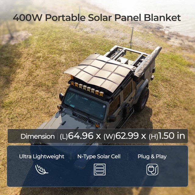 400W Portable Solar Panel Blanket on Jeep