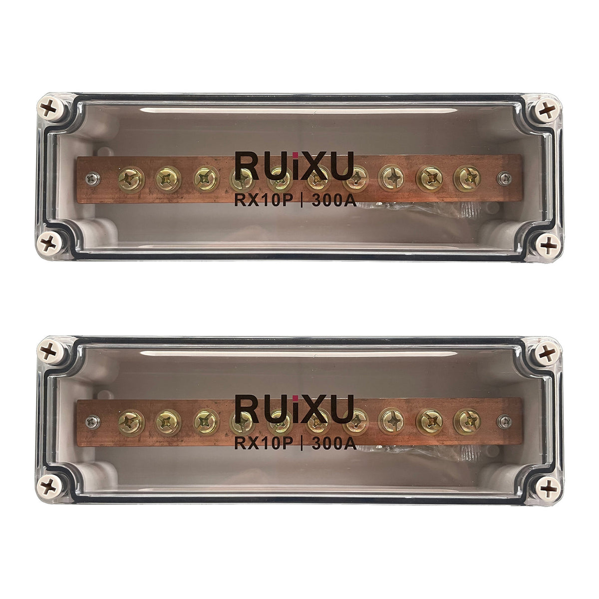 RUiXU Busbar | 10 X 5/16" (M8) Terminal Studs | 300A One Pair