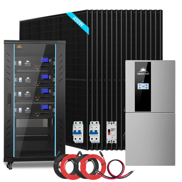 SunGold Power Hybrid Solar Kit 11.4KW 48V Split Phase 20.48KWH Lithium Battery 450 Watt Solar Panel
