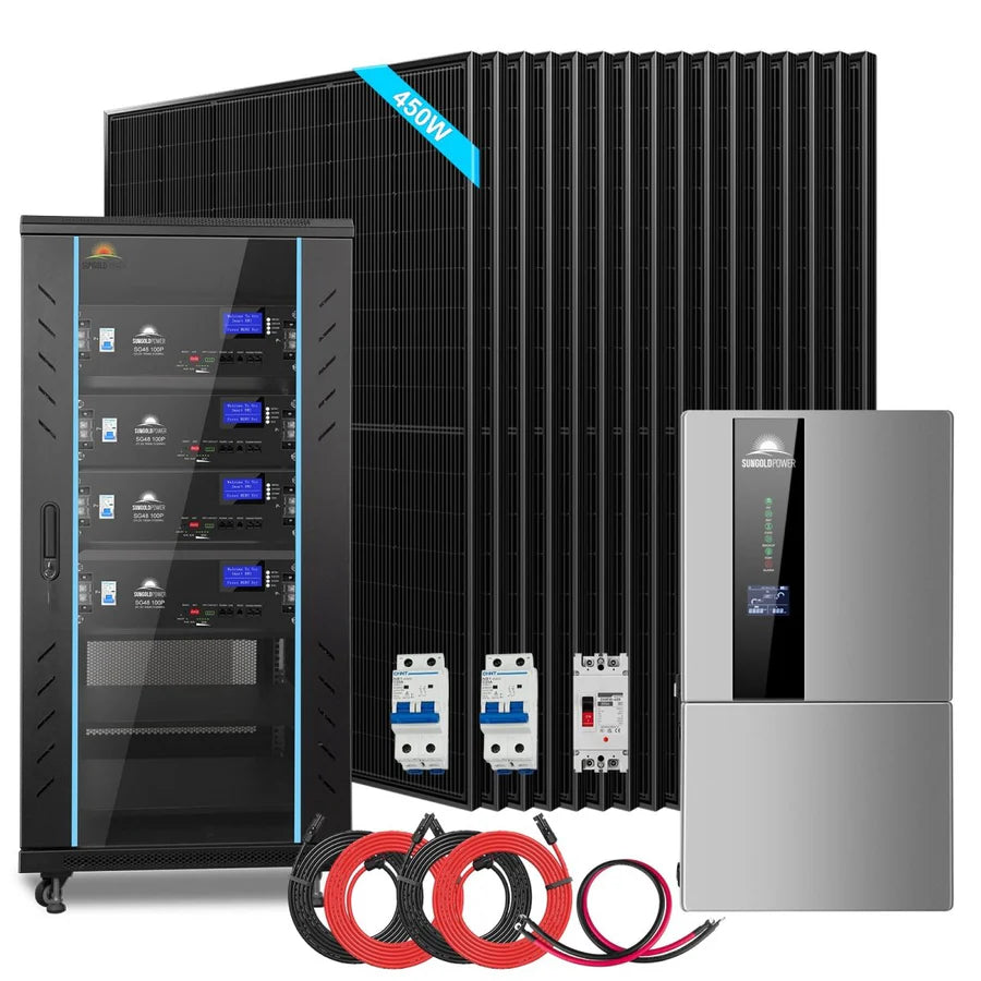 SunGold Power Hybrid Solar Kit 11.4KW 48V Split Phase 20.48KWH Lithium Battery 450 Watt Solar Panel
