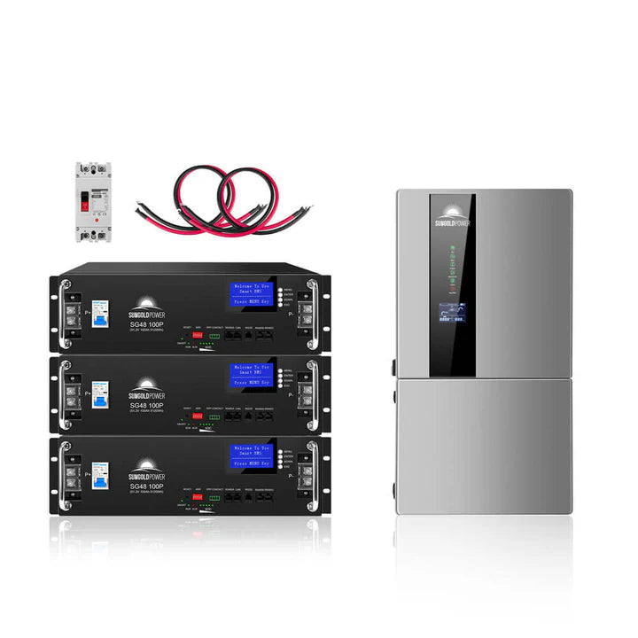 SunGold Power Hybrid Solar Kit 7.6KW 48V Split Phase 15.36KWH Lithium Battery 12 X 500 Watt Solar Panel