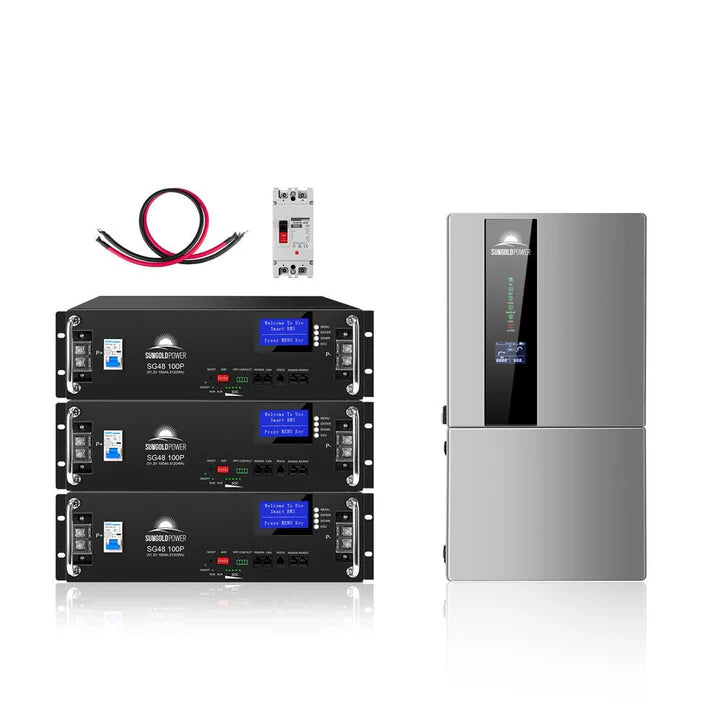 Sungold Power Hybrid Solar Kit 7.6KW 48V Split Phase 15.36KWH/30.72KWH Lithium Battery 415/ 500 Watt Solar Panel
