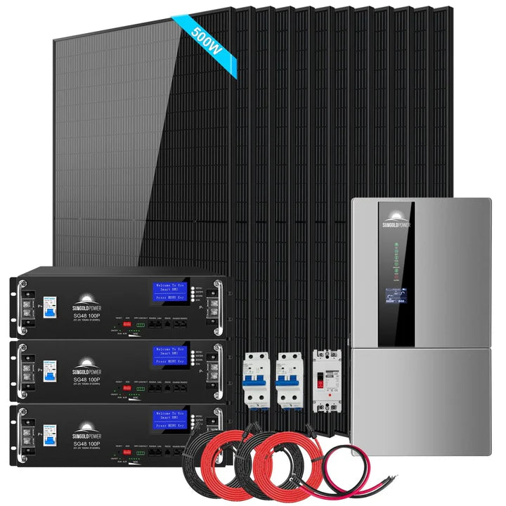Sungold Power Hybrid Solar Kit 7.6KW 48V Split Phase 15.36KWH/30.72KWH Lithium Battery 415/ 500 Watt Solar Panel