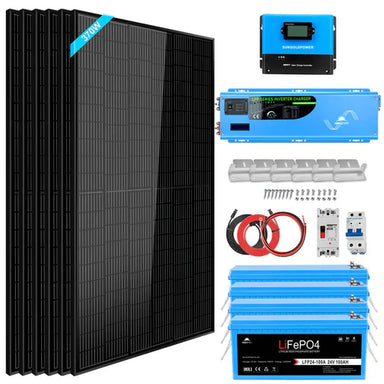 Sungold Power Off-Grid Solar Kit 6000W 24VDC 120V/240V LiFePO4 10.24KWH Lithium Battery 6 X 370 Watt Solar Panels Solar Kits SunGoldPower