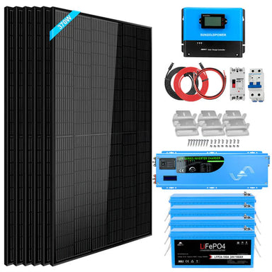 Sungold Power Off-Grid Solar Kit 6000W 48VDC 120V/240V LifePO4 10.24KWH Lithium Battery 6 X 370 Watt Solar Panels Solar Kits SunGoldPower