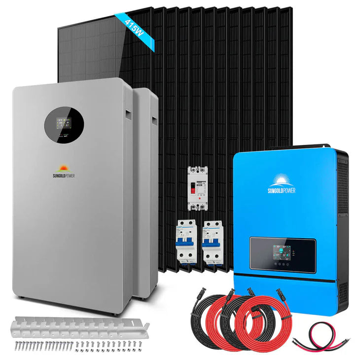 Sungold Power Off-Grid Solar Kit 12 X 415 WATTS SOLAR PANELS 2 X 10.24KWH LITHIUM BATTERY 8000W SOLAR INVERTER 48VDC 120V/240V | SGM-8K20T