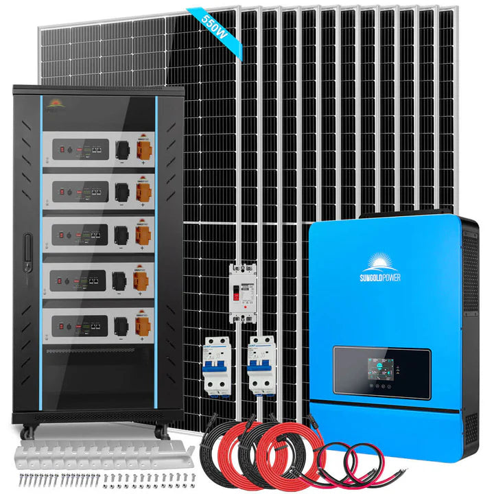 Sungold Power Off-Grid Solar Kit 12 X 550 WATTS SOLAR PANELS 25.6KWH LITHIUM BATTERY 10KW SOLAR INVERTER 48VDC 120V/240 | SGR-10K25T