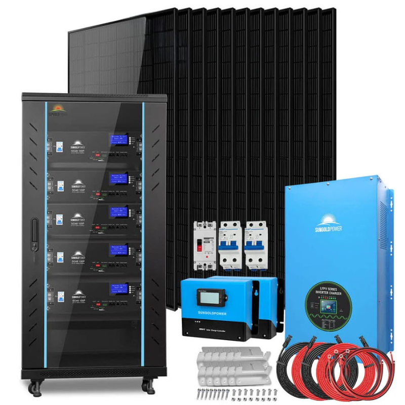 Sungold Power Off-Grid Solar Kit 12000W 48VDC 120V/240V LifePo4 25.6KWH Lithium Battery 12 X 415 Watts Solar Panels