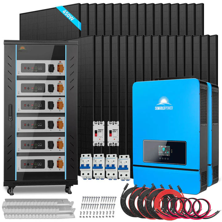 Sungold Power Off-Grid Solar Kit 20KW 48VDC 120V/240V LIFEPO4 30.72KWH LITHIUM BATTERY 32 X 450 WATTS SOLAR PANELS | SGR-20K30T