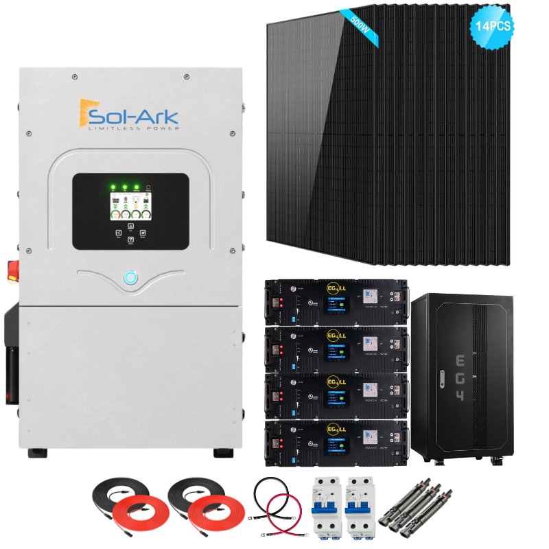 Sol-Ark 12K Complete Hybrid Solar Kit | 7kW Solar | 20.48kWh Server Rack Batteries