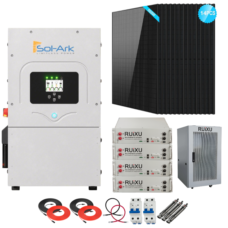 Sol-Ark 12K Complete Hybrid Solar Kit | 7kW Solar | 20.48kWh Server Rack Batteries