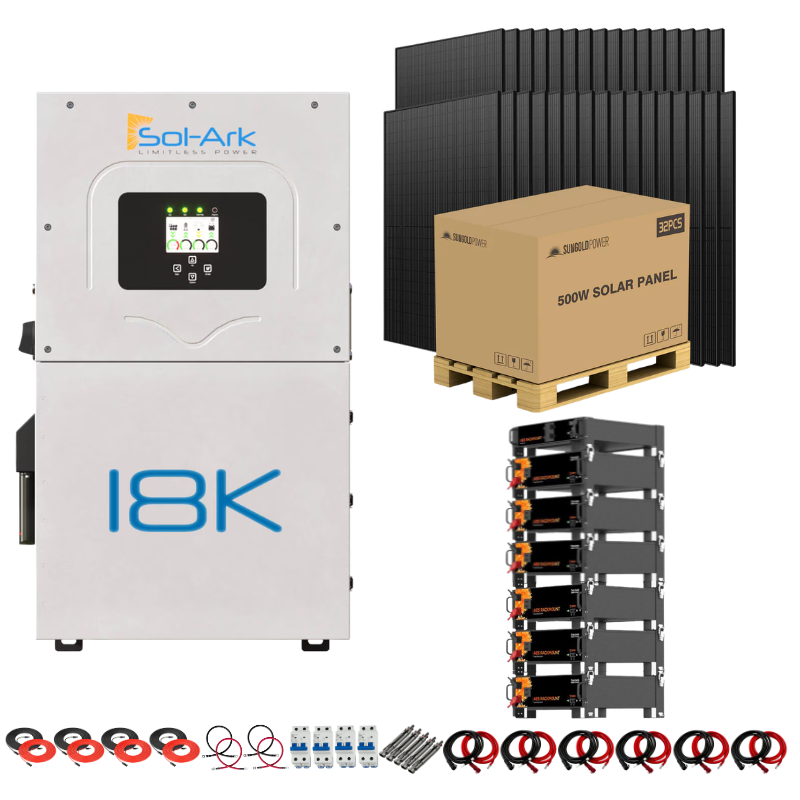 Sol-Ark 18K Complete Hybrid Solar Kit | 16kW Solar | 20–40kWh Server Rack Batteries