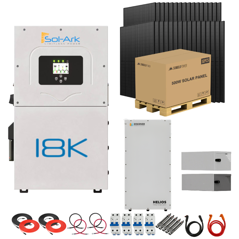 Sol-Ark 18K Complete Hybrid Solar Kit | 16kW Solar | 28–32kWh Wall Mount Batteries