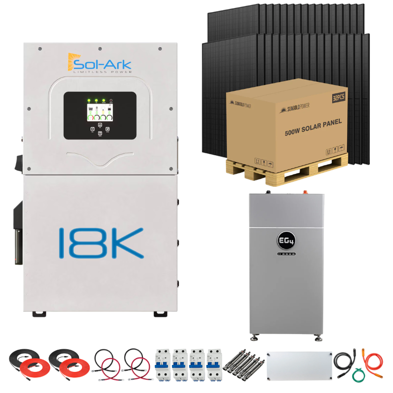 Sol-Ark 18K Complete Hybrid Solar Kit | 16kW Solar | 28–32kWh Wall Mount Batteries