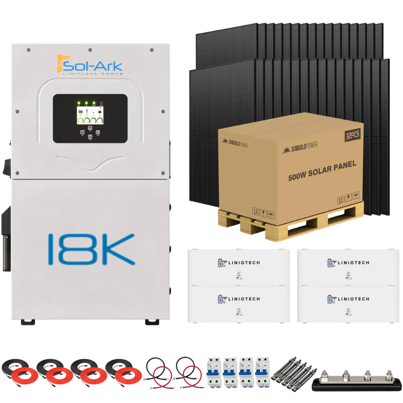 Sol-Ark 18K Complete Hybrid Solar Kit | 16kW Solar | 20–40kWh Server Rack Batteries