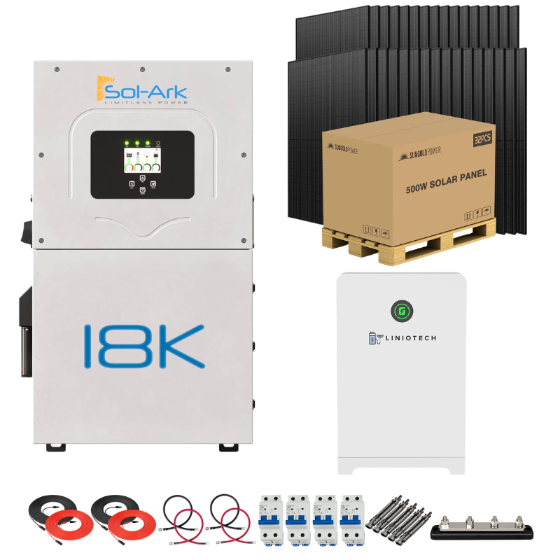Sol-Ark 18K Complete Hybrid Solar Kit | 16kW Solar | 28–32kWh Wall Mount Batteries