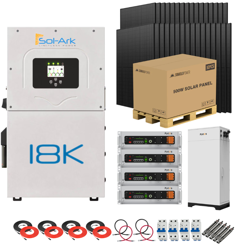 Sol-Ark 18K Complete Hybrid Solar Kit | 16kW Solar | 20–40kWh Server Rack Batteries