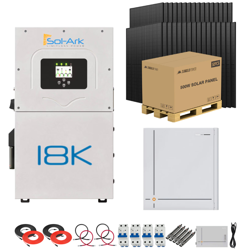 Sol-Ark 18K Complete Hybrid Solar Kit | 16kW Solar | 28–32kWh Wall Mount Batteries