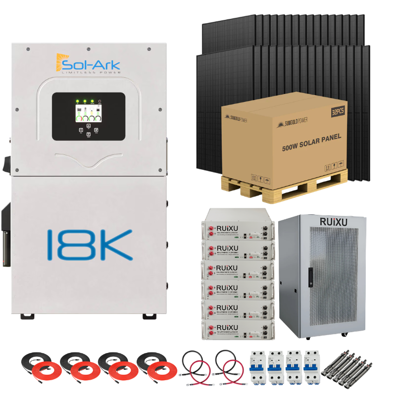 Sol-Ark 18K Complete Hybrid Solar Kit | 16kW Solar | 20–40kWh Server Rack Batteries