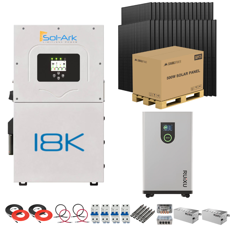 Sol-Ark 18K Complete Hybrid Solar Kit | 16kW Solar | 28–32kWh Wall Mount Batteries