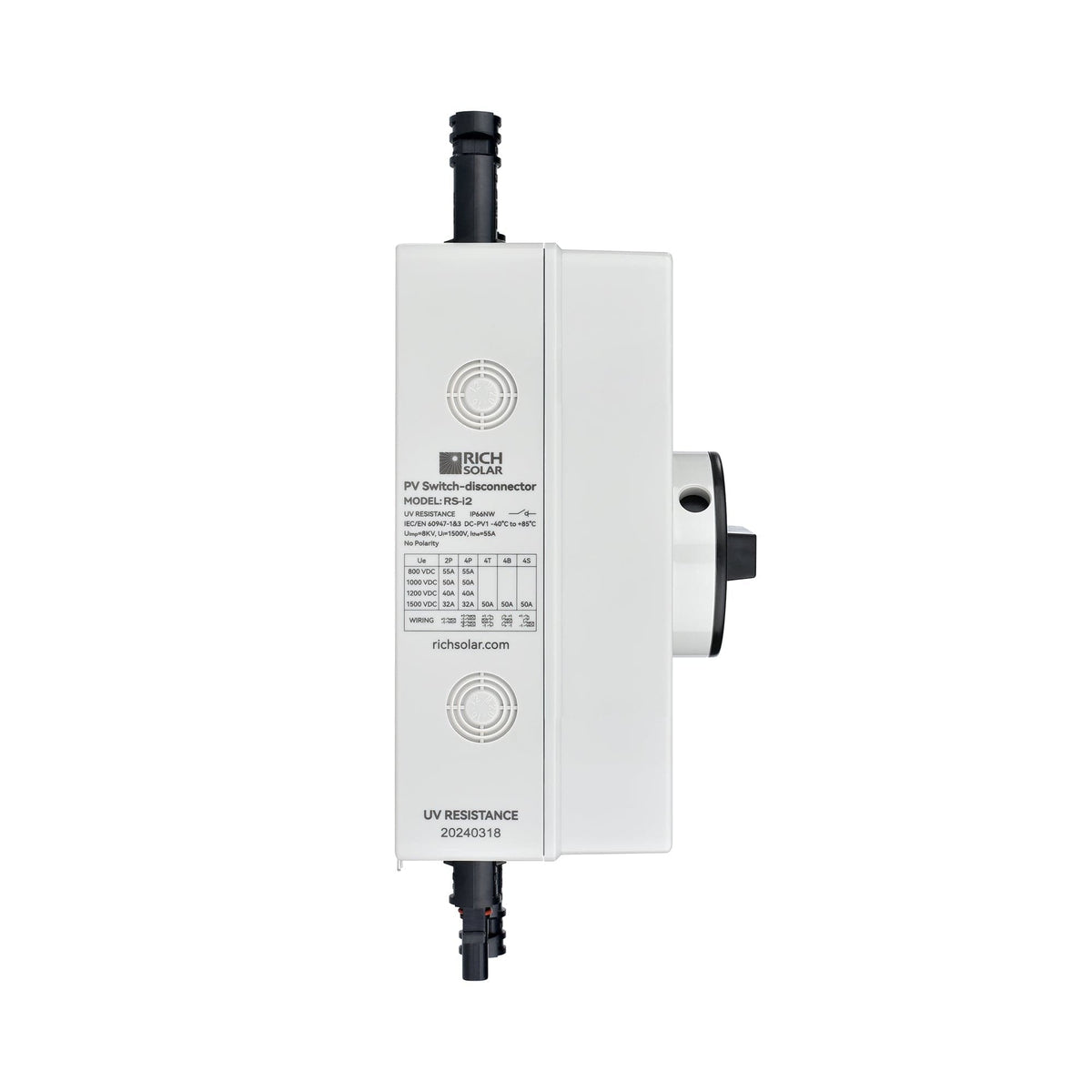 RICH SOLAR Solar PV DC Quick Disconnect Switch | Solar Array DC Quick Disconnect Switch | 1500 Volt 32 Amp | 2 Pole 1 String | Easy to Install RICH SOLAR