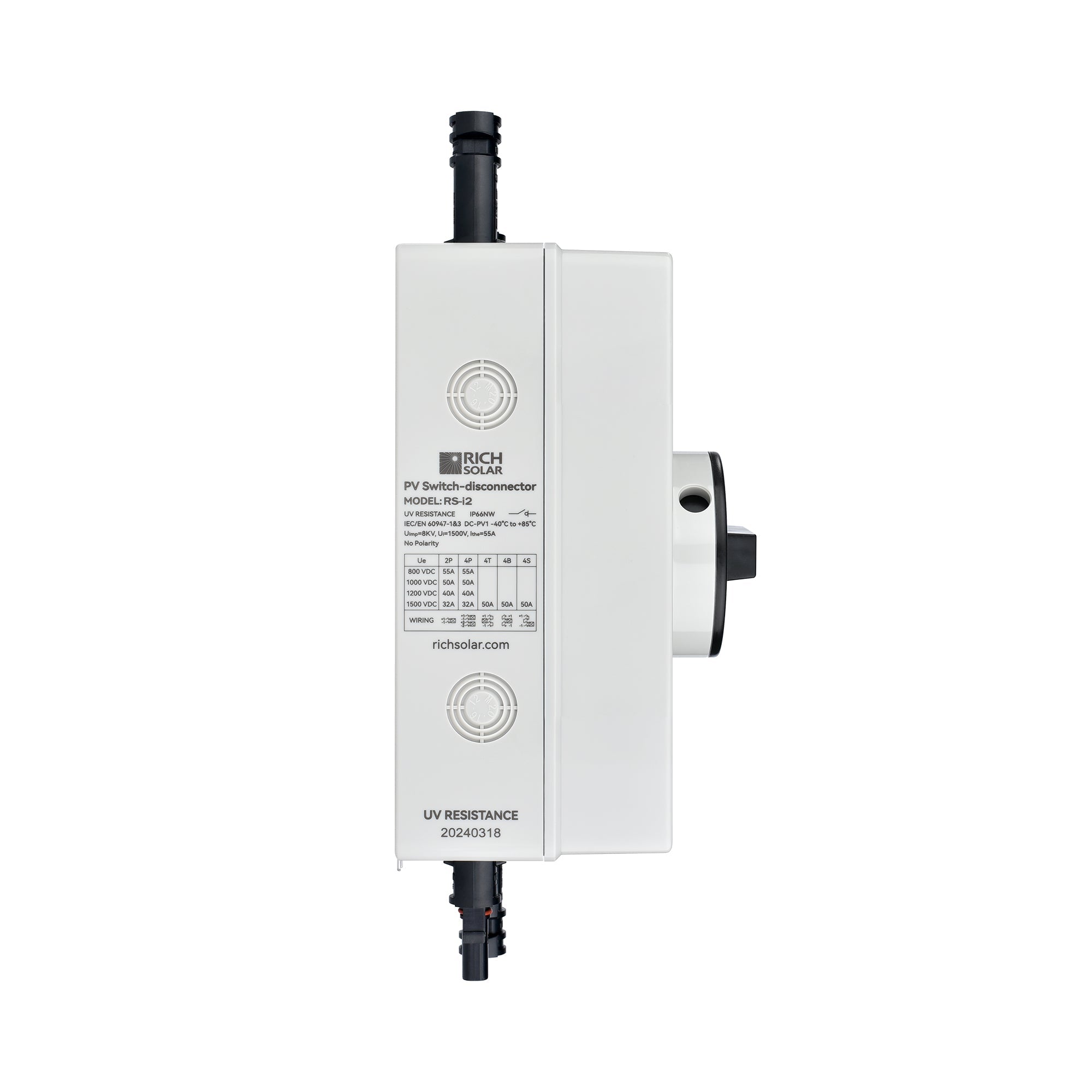 RICH SOLAR | Solar PV DC Quick Disconnect Switch | Solar Array DC Quick Disconnect Switch | 1500 Volt 32 Amp | 2 Pole 1 String | Easy to Install Rich Solar