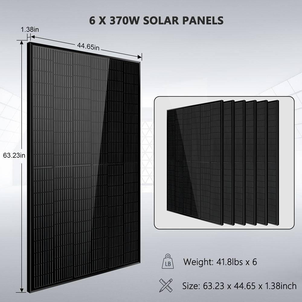 SunGold Power | Off-Grid Solar Kit | 6,500W 48VDC 120/240VAC | 5.12 kWh PowerWall Lithium Battery | 6 x 370 Watt Solar Panels | SGM-655M