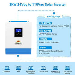 Sungold Power 3000W 24V Solar Inverter Charger [PV120-450V / MPPT120-400V]