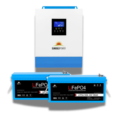 Sungold Power 3000W 24V Solar Inverter Charger Hybrid Inverters SunGoldPower 120V 120V Inverter+ 2*24V 100AH Battery