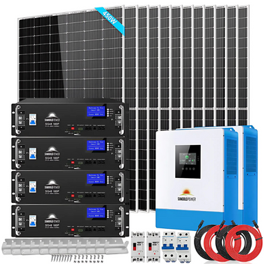 Sungold Power Off-Grid Solar Kit 10000W 48VDC 120V/240V LifePO4 20.48KWH Lithium Battery 12 X 450 Watts Solar Panels Solar Kits SunGoldPower