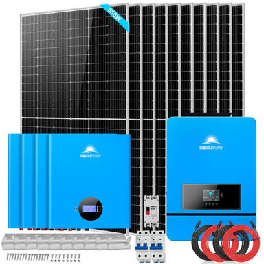 Sungold Power Off-Grid Solar Kit 10 X 550 WATTS SOLAR PANELS 4 X 5.12KWH POWERWALL LITHIUM BATTERY 10KW SOLAR INVERTER 48VDC 120V/240V Solar Kits SunGoldPower