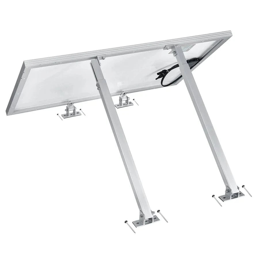 Adjustable tilt mount for solar panel on roof.