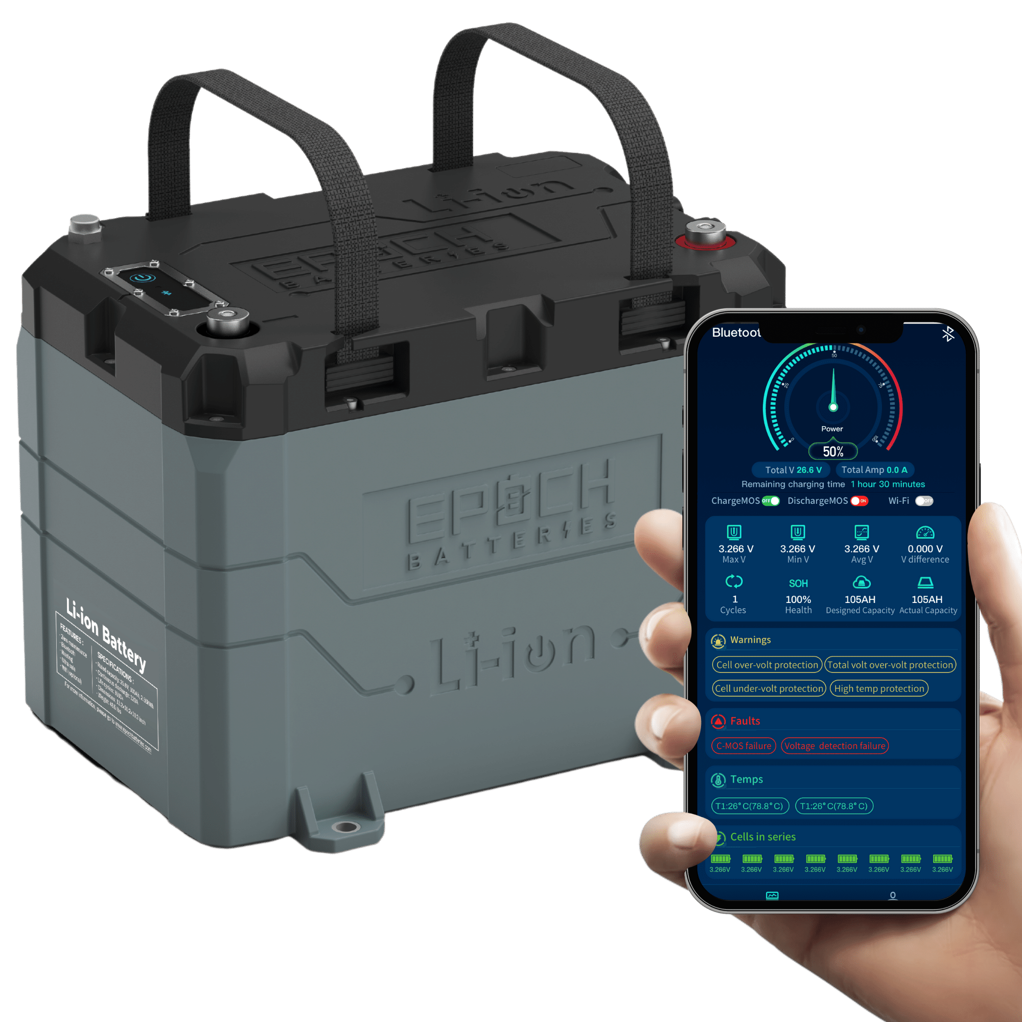 Epoch 12V 50Ah | Heated & Bluetooth | LiFePO4 Battery Batteries Epoch Batteries