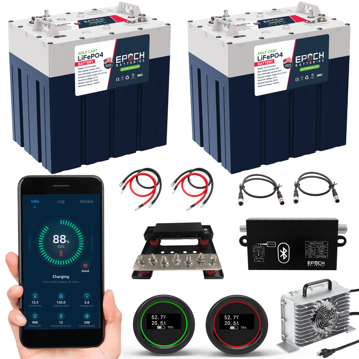 Epoch 48V 60Ah Golf Cart Lithium Battery Kit - Complete Set