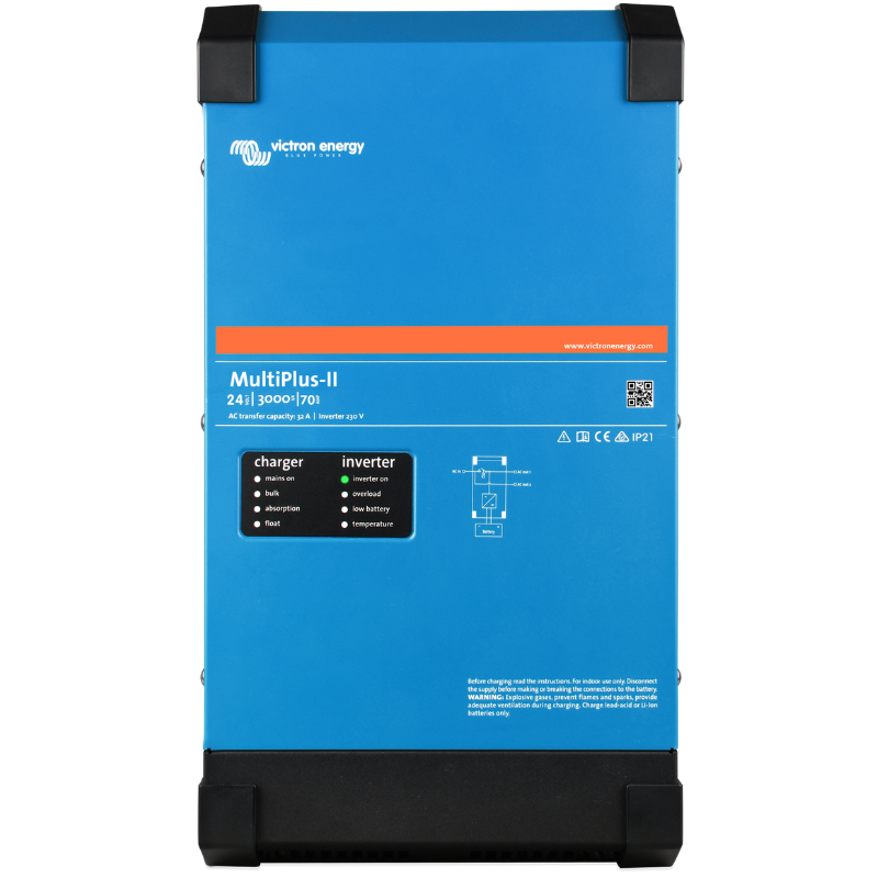 Victron MultiPlus 24V 3000VA Inverter/Charger – 70A Charging, 50A Transfer Switch, 120V Output, VE.Bus (PMP243021102)