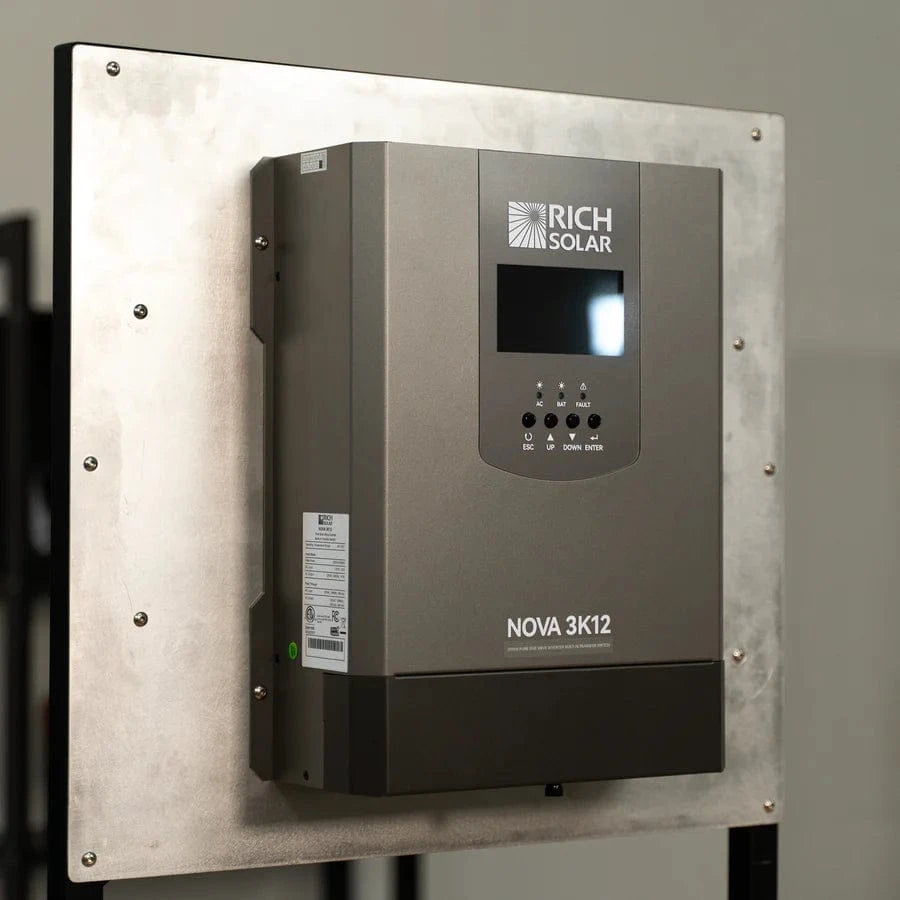 Rich Solar Nova 3K12 solar inverter mounted on a metal panel