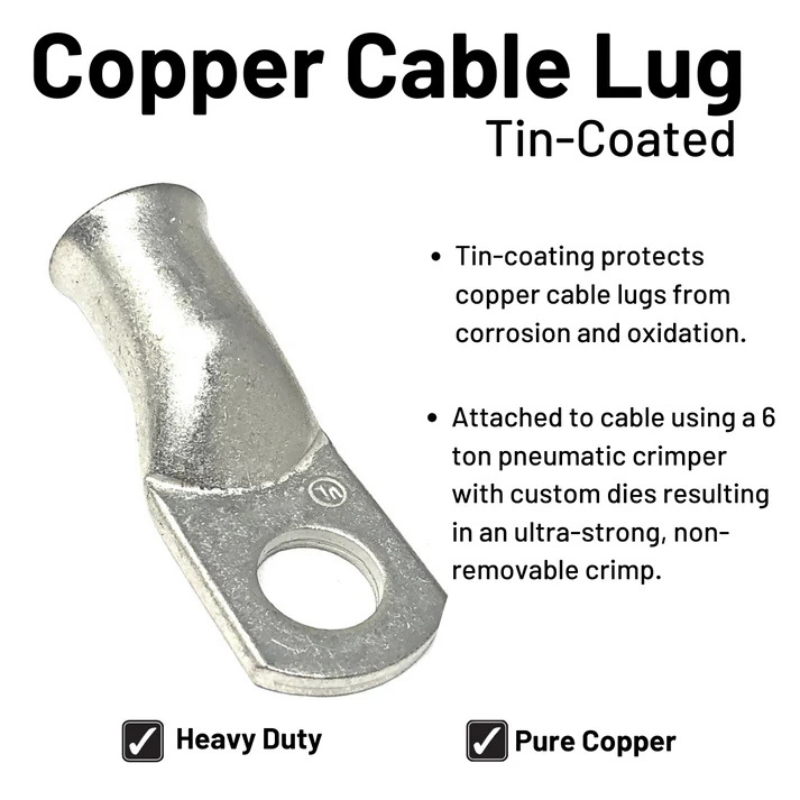 Windynation 1/0 Gauge (AWG) Black and Red Pure Copper Battery Cable Wire with Lug Connector Ring Terminals