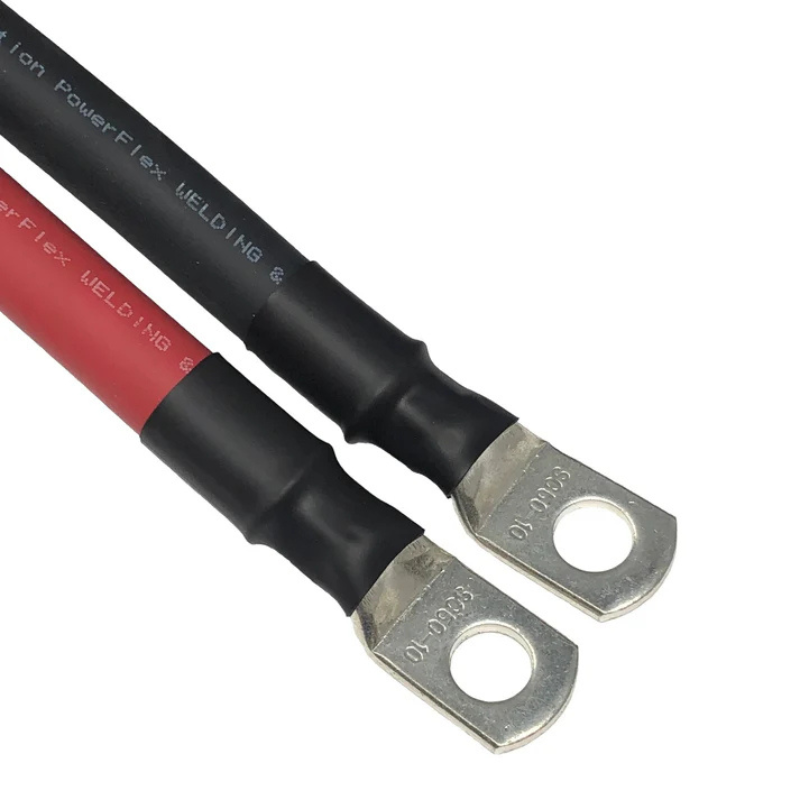 Windynation 1/0 Gauge (AWG) Black and Red Pure Copper Battery Cable Wire with Lug Connector Ring Terminals