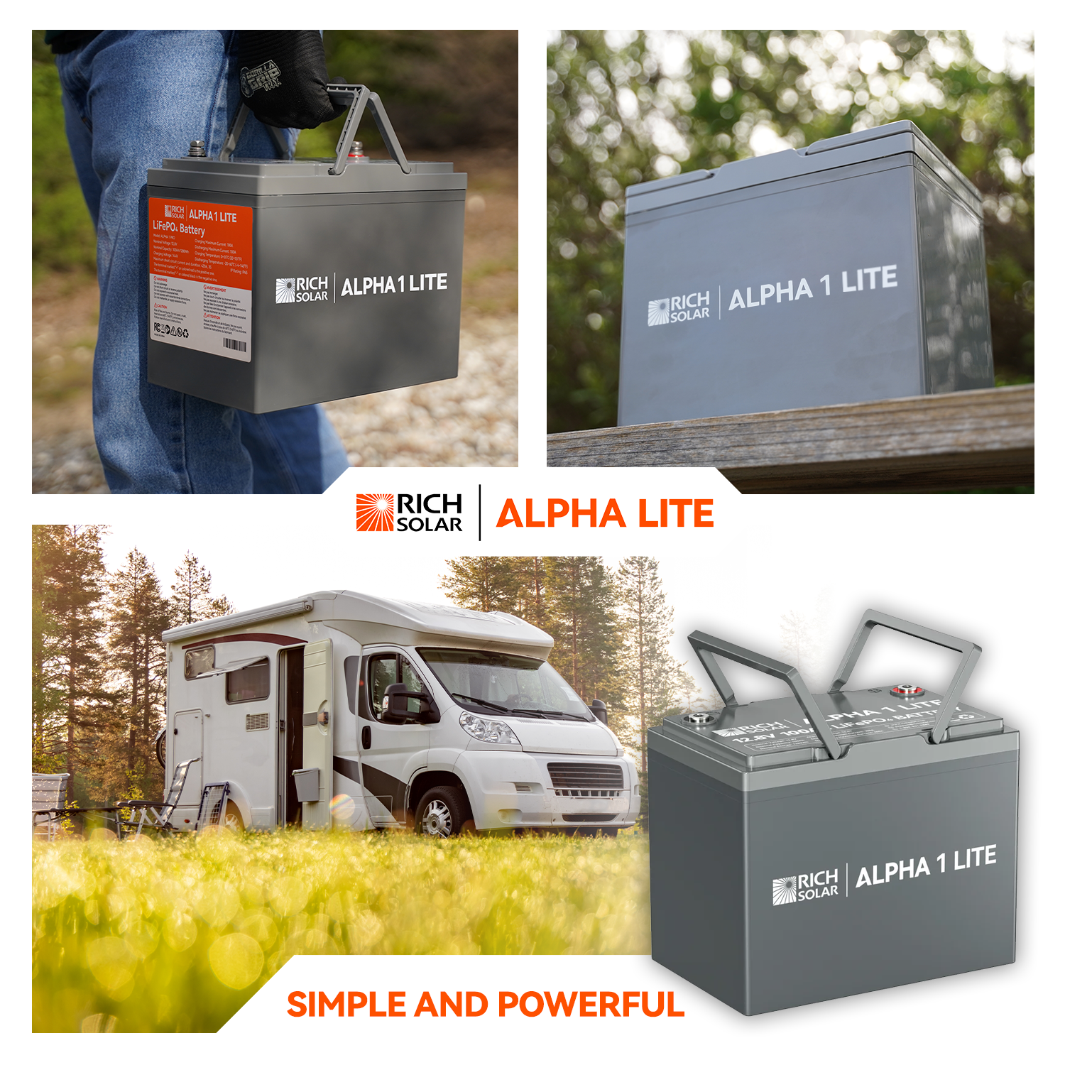 RICH SOLAR ALPHA 1 LITE - 12V 100Ah LiFePO4 Battery, 4,000 Cycles, Lightweight & Best Value