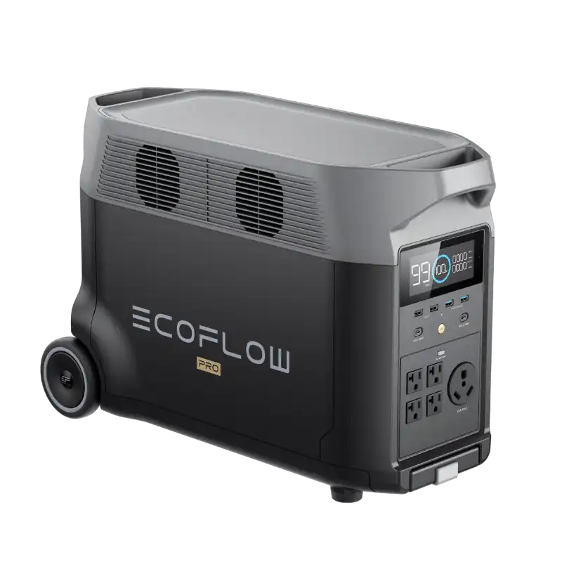 Side Rear view of the EcoFlow Delta Pro showing its ventilation system. The image displays a close-up of the back panel with multiple ventilation slots for cooling."